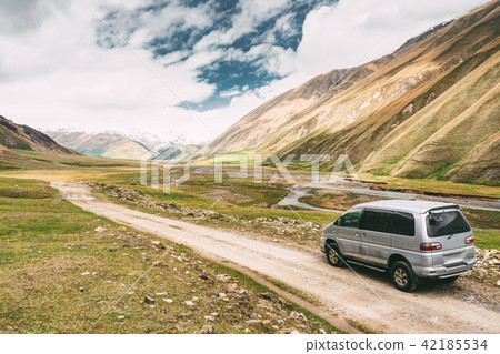 SUV Car On Off Road In Spring Mountains Landscape In Truso Gorge 42185534
