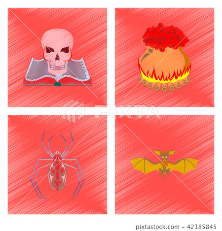 flat style icon book skull potion cauldron spider  42185845
