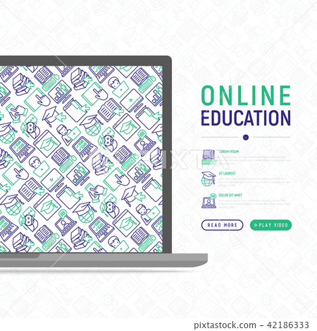 Online education concept with thin line icons - Stock Illustration ...