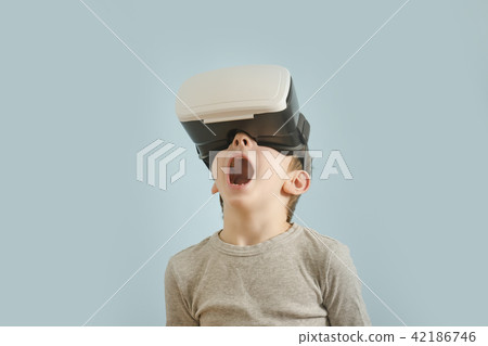 Boy with glasses of virtual reality. Open mouth 42186746