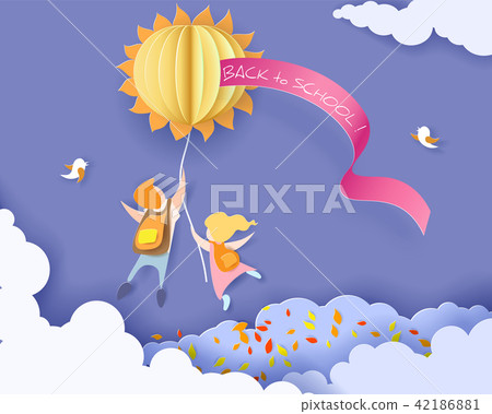 Back to school card with kids, leaves and sun 42186881