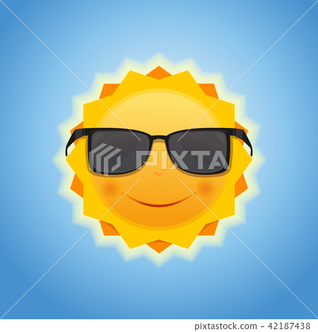 Cute cheerful smiling sun on blue sky background 42187438