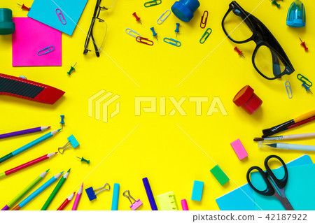 School pupil Stationery Glasses Still-life on yellow background 42187922
