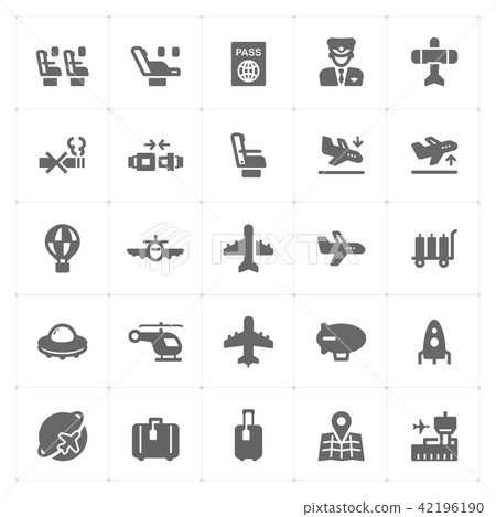 airplane and airport filled Icon set 42196190
