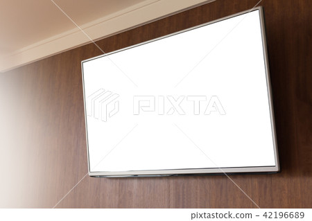 Slim Tv Holding On Wood Wall Background Stock Photo 42196689 Pixta