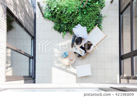 Young couple terrace balcony Young couple terrace balcony 42196809