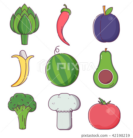 Raw Fruit sand Vegetables Icons 42198219
