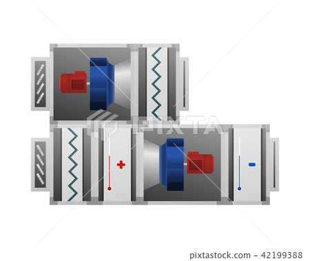 Ventilating installation with heating and cooling air. 42199388
