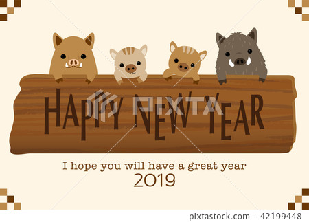2019年年度公豬的新年卡片模板 2019年年度公豬的新年卡片模板 42199448
