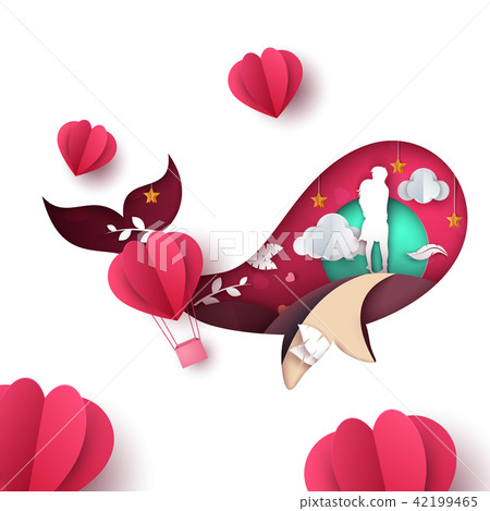 Man and woman illustration. Love paper landscape. 42199465