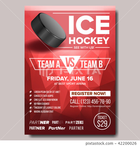 Ice Hockey Poster Vector. Ice Hockey Puck. Vertical Design For Sport Bar Promotion. Ice Hockey Flyer 42200026