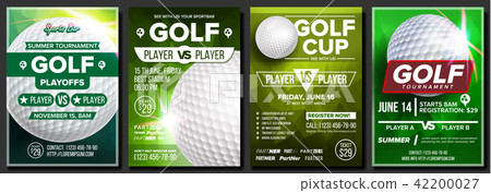 Golf Poster Set Vector. Design For Sport Bar Promotion. Golf Ball. Modern Tournament. Sport Event 42200027