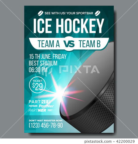 Ice Hockey Poster Vector. Sport Event Announcement. Vertical Banner Advertising. Professional League Ice Hockey Poster Vector. Sport Event Announcement. Vertical Banner Advertising. Professional League 42200029