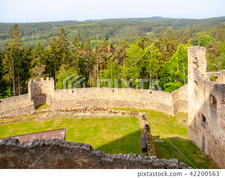 Landstejn Castle Ruins. View of ruined walls from castle tower Landstejn Castle Ruins. View of ruined walls from castle tower 42200563