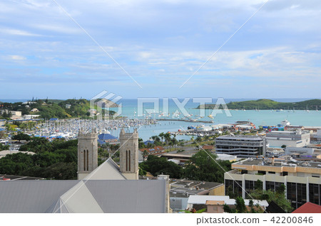 View of St. Joseph's Cathedral of St Moselle from the hill of New Caledonia Evapor View of St. Joseph's Cathedral of St Moselle from the hill of New Caledonia Evapor 42200846
