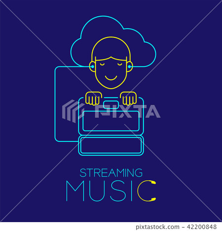 Man with earphone cloud connect, Laptop shape Man with earphone cloud connect, Laptop shape 42200848