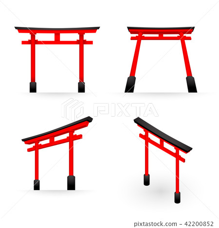 Japanese Torii red color perspective and isometric Japanese Torii red color perspective and isometric 42200852