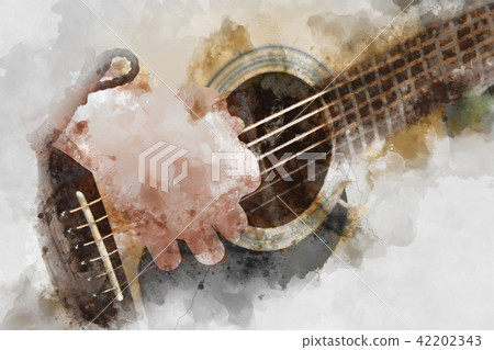 Colorful playing acoustic guitar watercolor paint Colorful playing acoustic guitar watercolor paint 42202343