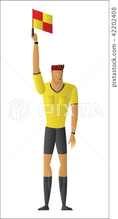 soccer referee signaled a offside. 42202408