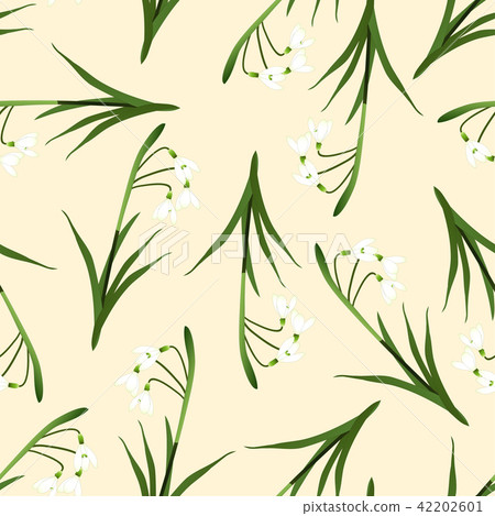 White Snowdrop Seamless on Beige Ivory Background 42202601