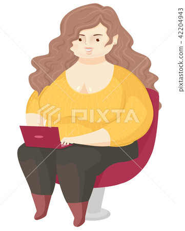 Girl Fat Positivity Laptop Illustration 42204943