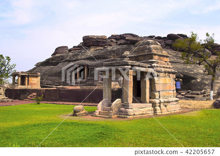 Front view of Ravanaphadi rock-cut temple, Aihole Front view of Ravanaphadi rock-cut temple, Aihole 42205657
