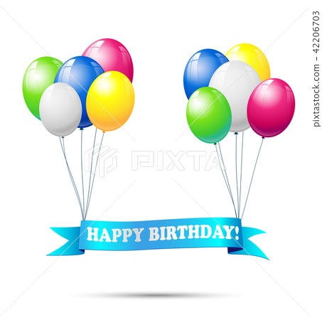 ribbon with text happy birthday and balloons ribbon with text happy birthday and balloons 42206703