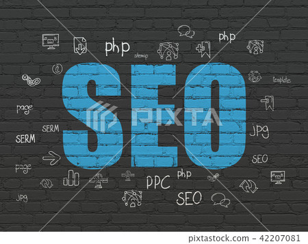 Web development concept: SEO on wall background - Stock Illustration ...
