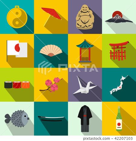 Japan icons set flat 42207103