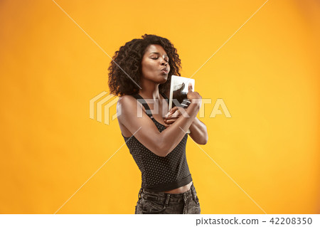 The happy businesswoman with laptop 42208350