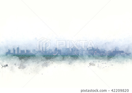 Colorful Building watercolor painting background Colorful Building watercolor painting background 42209820