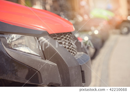 parked in a row several atv quad bikes extreme outdoor adventure concept 42210088