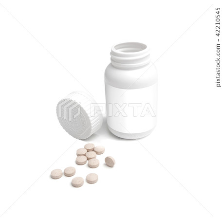 Pills spilled from a opened bottle 42210545