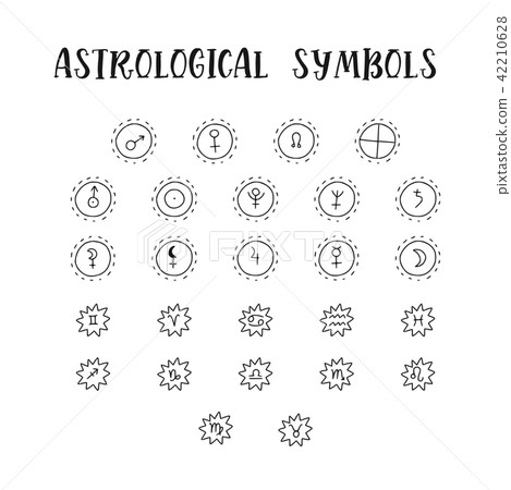 Astrology doodle symbols. Set of astrological graphic design elements. 42210628