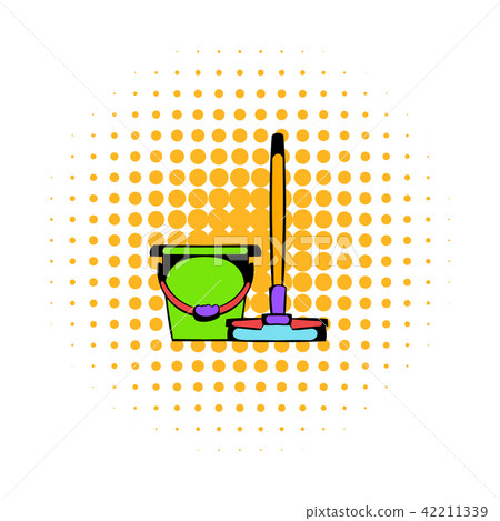 Bucket with a mop comics icon 42211339