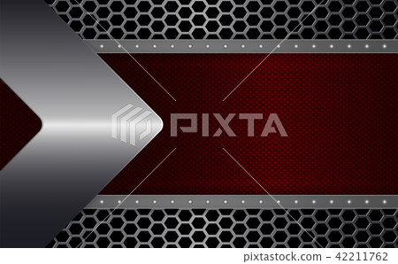 Geometric design with a red textured frame with rivets and a metallic arrow. Geometric design with a red textured frame with rivets and a metallic arrow. 42211762