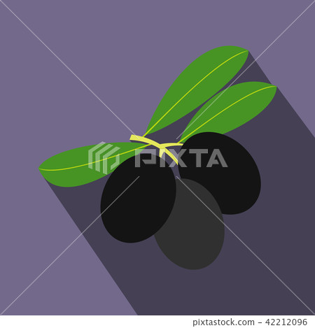 Olives on branch with leaves icon, flat style - Stock Illustration ...