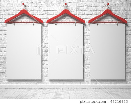 Cloth hangers and white canvas on the white wall 42216523