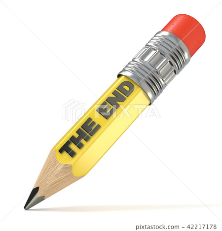 Yellow pencil THE END concept. 3D 42217178