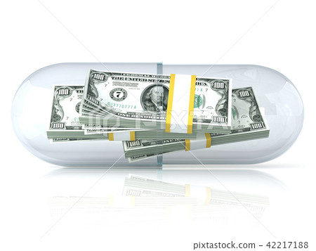 Transparent pill capsule with dollars stack inside Transparent pill capsule with dollars stack inside 42217188