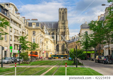 Tram on the streets and Architecture of Reims 42223459