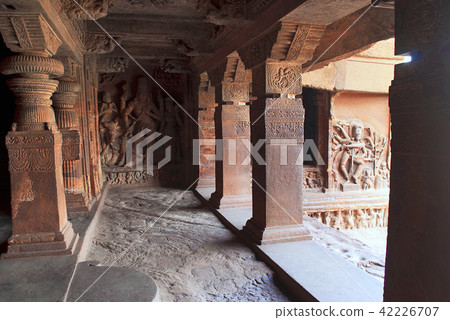 Interior view of a 18 pillared hall. Badami Caves Interior view of a 18 pillared hall. Badami Caves 42226707