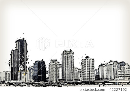 Building on watercolor painting background Building on watercolor painting background 42227192