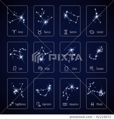 Zodiac sign all horoscope constellation stars Stock