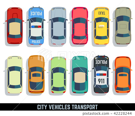 Cars top view vector flat city vehicle transport icons set 42228244