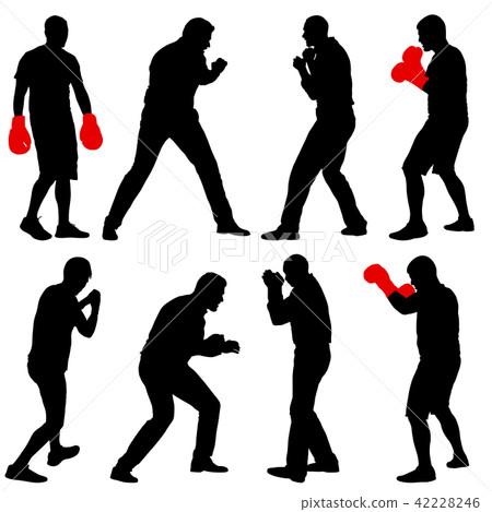 Black set silhouette of an athlete boxer on white 42228246