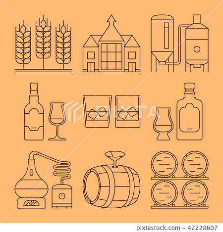 Whisky line icons set. Process and industry outline vector symbols 42228607
