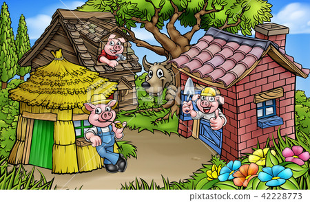 Fairytale The Three Little Pigs Cartoon Scene - Stock Illustration ...