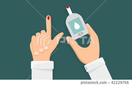 Diabetes concept, man holds in hand the meter measures the blood sugar level 42229766