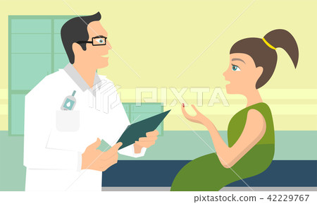 Doctor man and child girl patient - cut her finger. Medical concept in flat 42229767